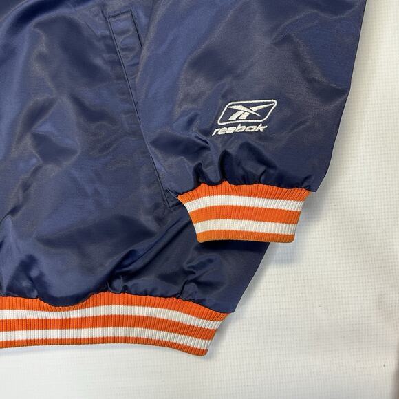 Vintage Denver Broncos Jacket Mens 3XL NFL Satin Bomber Reebok Blue Orange Snap - Picture 11 of 16